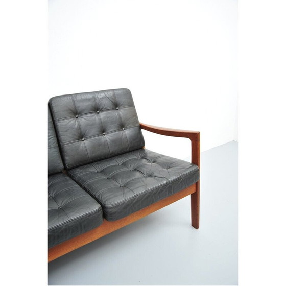 Image 1 of Canapé vintage en cuir et teck par Ole Wanscher, 1950