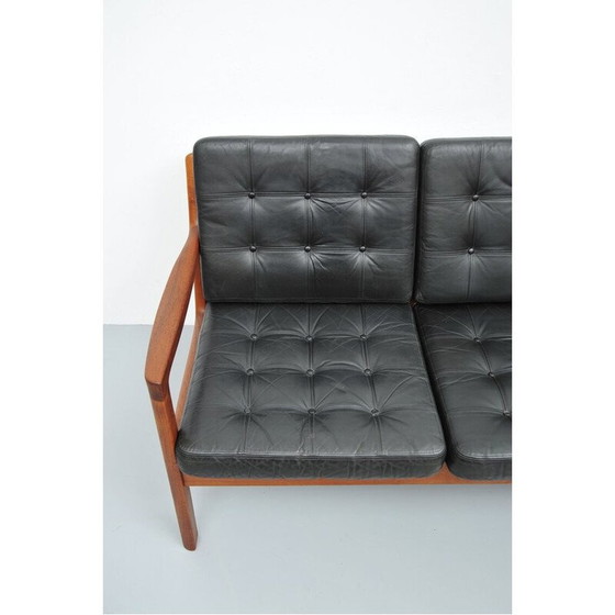 Image 1 of Canapé vintage en cuir et teck par Ole Wanscher, 1950