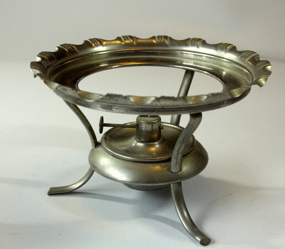 Image 1 of Théière arabe en étain avec réchaud à alcool, Marquée, Vintage