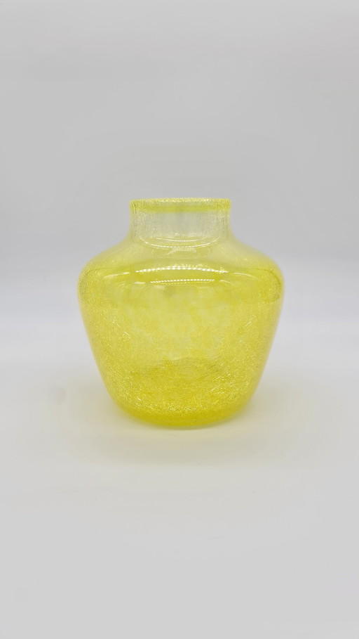 Vase rétro, jaune citron, verre craquelé