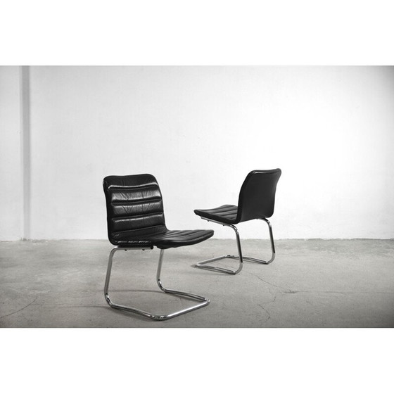 Image 1 of Paire de fauteuils minimalistes en cuir par Pol International, Allemagne, années 1960