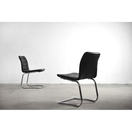 Image 1 of Paire de fauteuils minimalistes en cuir par Pol International, Allemagne, années 1960