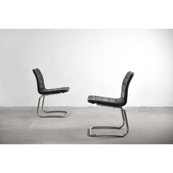 Image 1 of Paire de fauteuils minimalistes en cuir par Pol International, Allemagne, années 1960