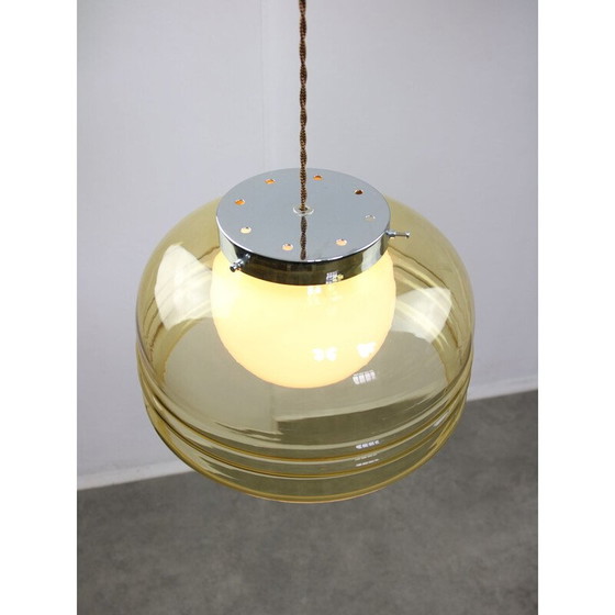 Image 1 of Lampe suspendue vintage en chrome et verre, Italie 1970