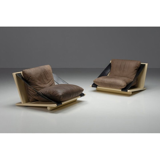 Image 1 of Fauteuil vintage en laque et cuir, 1970