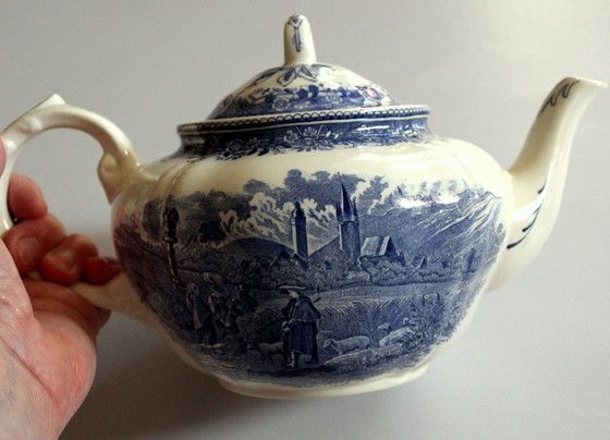 Image 1 of Villeroy Boch Porcelaine Théière Burgenland Bleu-Blanc - Vintage