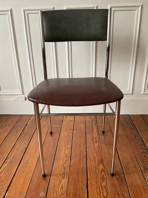 Chaise Vintage Skaï Et Chrome Bi Color