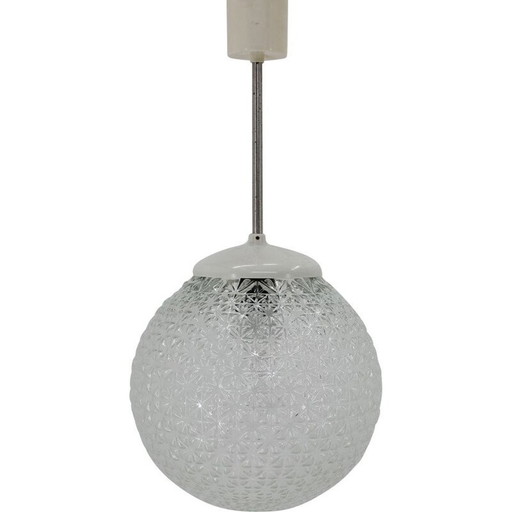 Lampe suspendue vintage en verre, métal et plastique, Tchécoslovaquie 1960