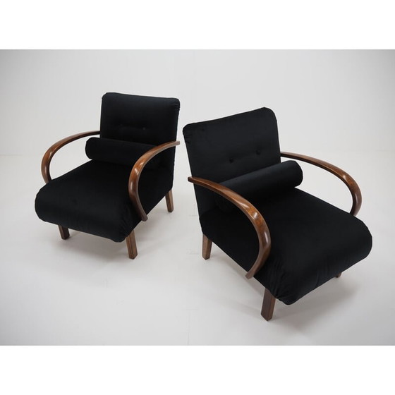 Image 1 of Paire de fauteuils vintage en bois et tissu par Jindřich Halabala, Tchécoslovaquie 1940