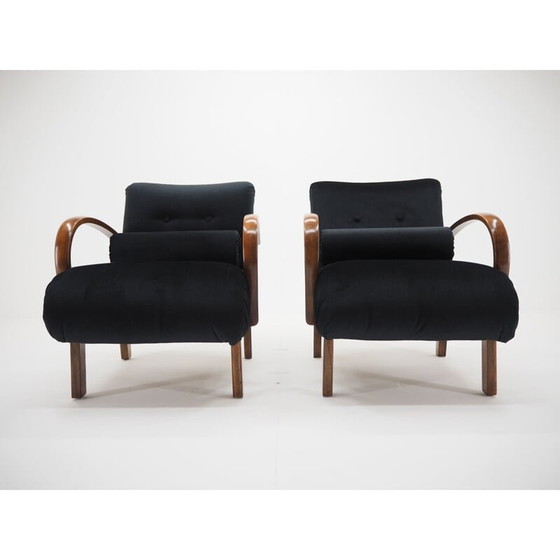 Image 1 of Paire de fauteuils vintage en bois et tissu par Jindřich Halabala, Tchécoslovaquie 1940