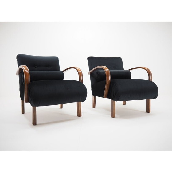 Image 1 of Paire de fauteuils vintage en bois et tissu par Jindřich Halabala, Tchécoslovaquie 1940
