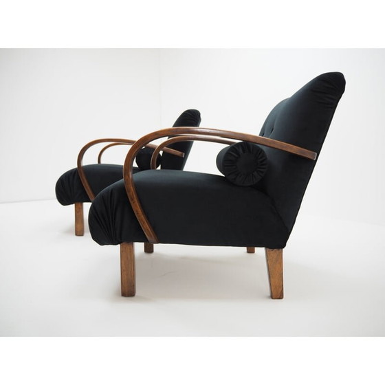 Image 1 of Paire de fauteuils vintage en bois et tissu par Jindřich Halabala, Tchécoslovaquie 1940