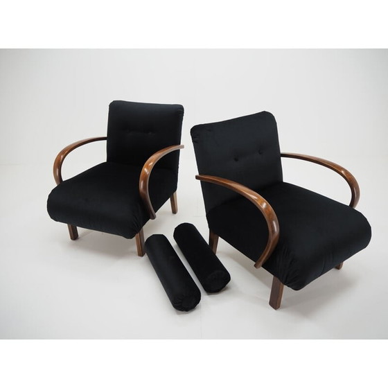 Image 1 of Paire de fauteuils vintage en bois et tissu par Jindřich Halabala, Tchécoslovaquie 1940