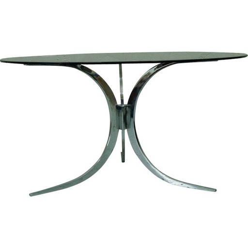 Table basse vintage en verre et chrome, Italie 1970