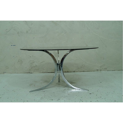Table basse vintage en verre et chrome, Italie 1970