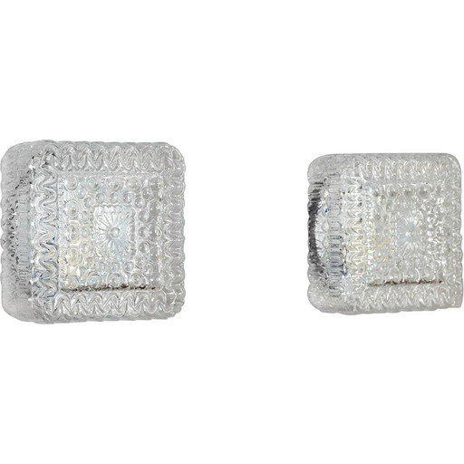 Paire d'appliques vintage en verre taillé transparent, Allemagne, 1960