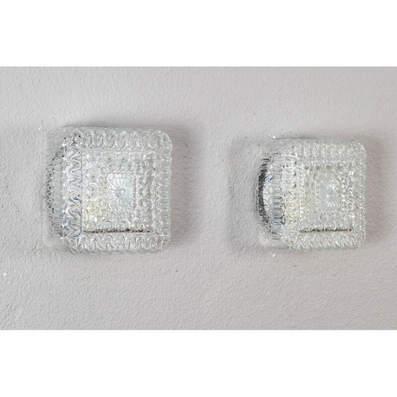 Paire d'appliques vintage en verre taillé transparent, Allemagne, 1960 – Appliques murales (photo 2 of 6)