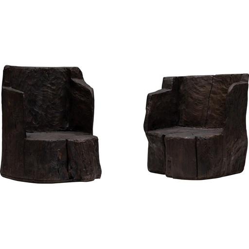 Fauteuils Monoxylite vintage brutalistes, France 1980