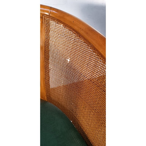 Image 1 of Fauteuil de bureau pivotant vintage en acajou et cuir vert