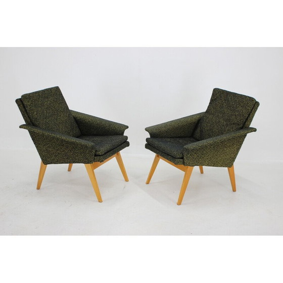 Image 1 of Paire de fauteuils vintage en bois et tissu, Tchécoslovaquie, années 1960