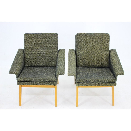 Image 1 of Paire de fauteuils vintage en bois et tissu, Tchécoslovaquie, années 1960
