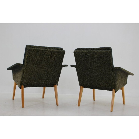 Image 1 of Paire de fauteuils vintage en bois et tissu, Tchécoslovaquie, années 1960