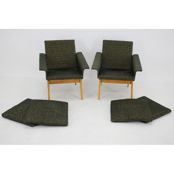 Image 1 of Paire de fauteuils vintage en bois et tissu, Tchécoslovaquie, années 1960