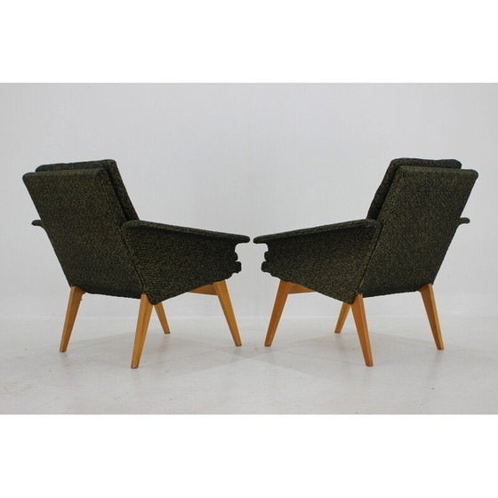 Image 1 of Paire de fauteuils vintage en bois et tissu, Tchécoslovaquie, années 1960