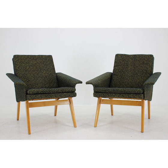 Image 1 of Paire de fauteuils vintage en bois et tissu, Tchécoslovaquie, années 1960