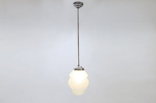 Lampe suspendue Art déco française avec abat-jour en verre vert, 1940