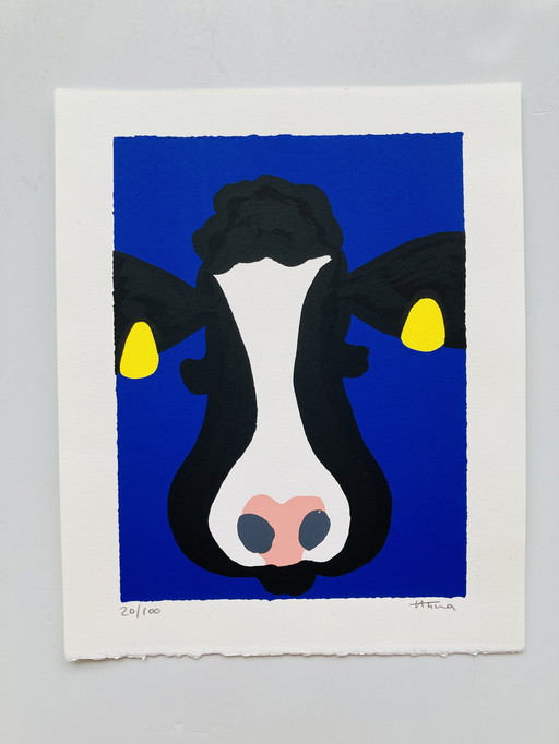 Anna - Sérigraphie Vache - Bleu