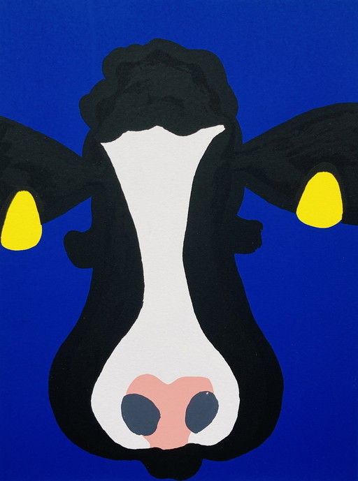 Anna - Sérigraphie Vache - Bleu