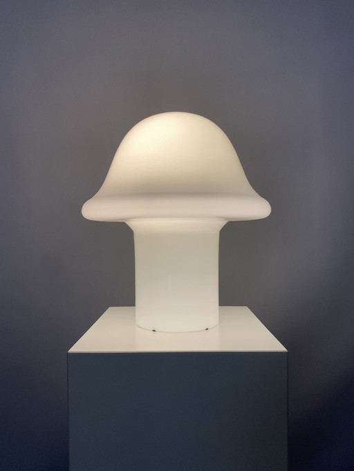 Grande lampe de table en verre blanc Peill And Putzler Mushroom Xl 1970