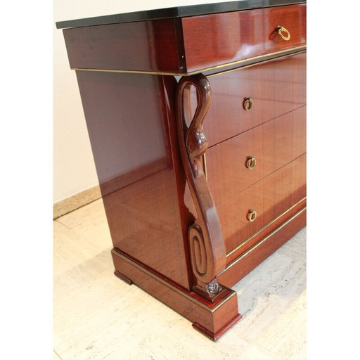 Commode vintage "col de cygne" en acajou et marbre noir