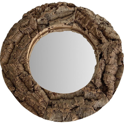 Miroir vintage en liège et bois, 1970