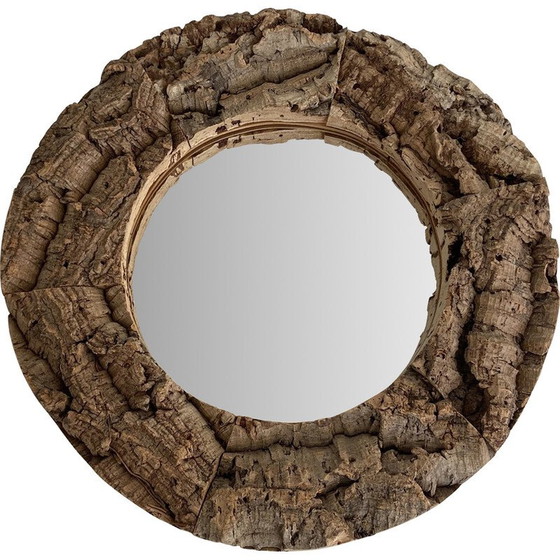 Image 1 of Miroir vintage en liège et bois, 1970