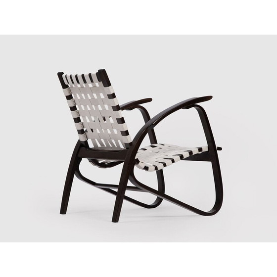 Image 1 of Paire de chaises longues vintage en bois de hêtre et sangles en toile par J. Vanek pour Up Zavody, Tchécoslovaquie 1930