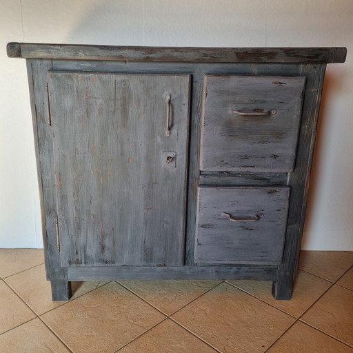 Etabli De Garage Patiné Gris Années 1930 En Pin