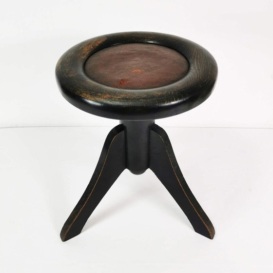 Image 1 of Tabouret de piano Vintage Art Deco en bois de hêtre et cuir, Allemagne 1930