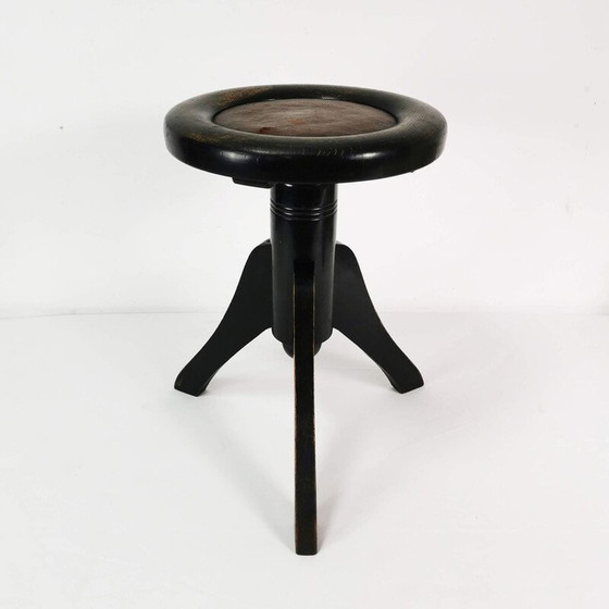 Image 1 of Tabouret de piano Vintage Art Deco en bois de hêtre et cuir, Allemagne 1930