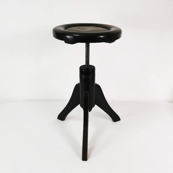 Image 1 of Tabouret de piano Vintage Art Deco en bois de hêtre et cuir, Allemagne 1930