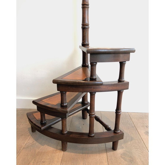 Image 1 of Tabouret de bibliothèque vintage en acajou et laiton, France 1940