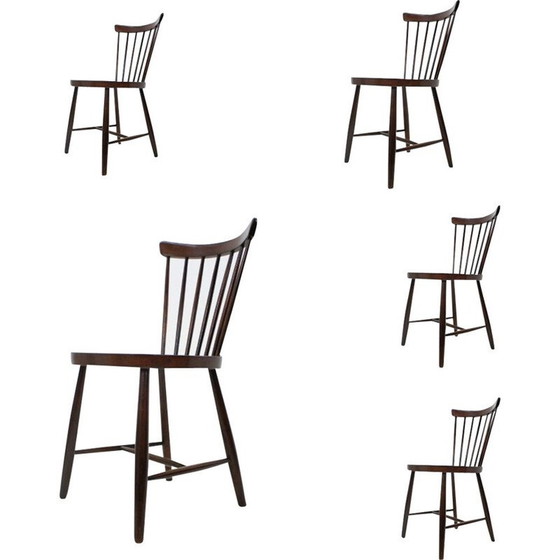 Image 1 of Ensemble de 5 chaises de salle à manger vintage en bois "font-size:0.98em", 1960