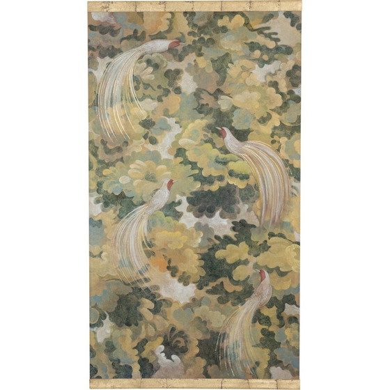 Image 1 of Toile peinte vintage Oiseau sur fond de feuilles