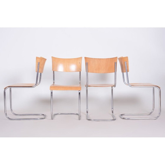 Image 1 of Ensemble de 4 chaises vintage en chrome et bois de hêtre par Mart Stam, 1930