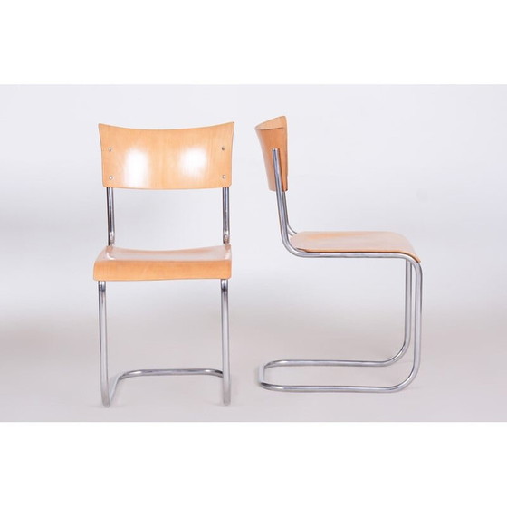 Image 1 of Ensemble de 4 chaises vintage en chrome et bois de hêtre par Mart Stam, 1930
