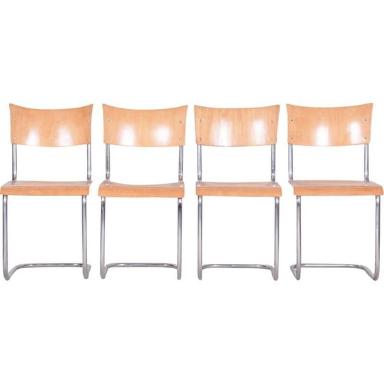 Image 1 of Ensemble de 4 chaises vintage en chrome et bois de hêtre par Mart Stam, 1930