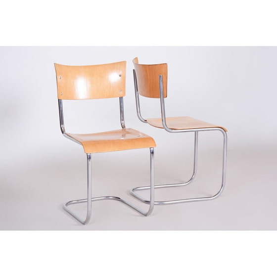 Image 1 of Ensemble de 4 chaises vintage en chrome et bois de hêtre par Mart Stam, 1930