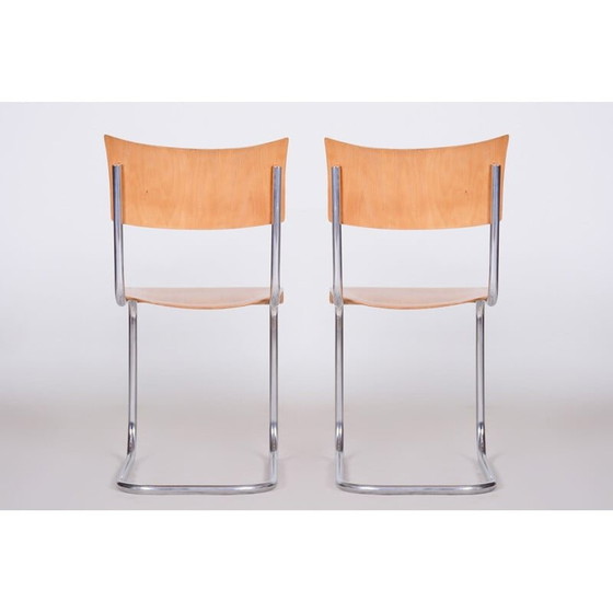 Image 1 of Ensemble de 4 chaises vintage en chrome et bois de hêtre par Mart Stam, 1930