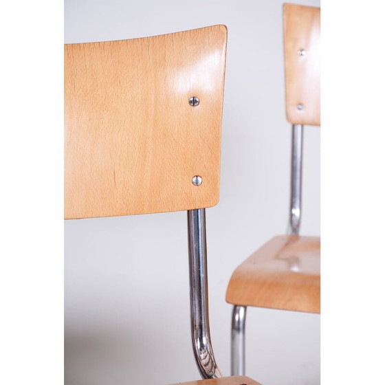 Image 1 of Ensemble de 4 chaises vintage en chrome et bois de hêtre par Mart Stam, 1930